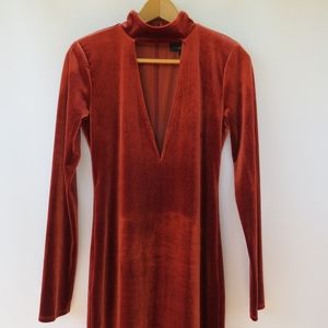Michael Costello Rust Velvet Midi Dress